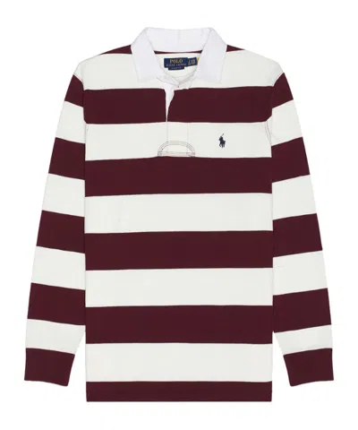 Polo Ralph Lauren Classic Fit Burgundy/cream Striped Polo Shirt In White