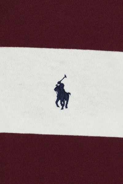 Polo Ralph Lauren Classic Fit Burgundy/cream Striped Polo Shirt In White