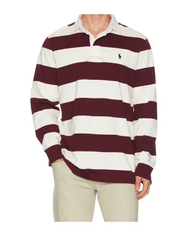 Polo Ralph Lauren Classic Fit Burgundy/cream Striped Polo Shirt In White