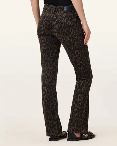 Allsaints Haldan Leopard Print Slim Bootcut Jeans In Black