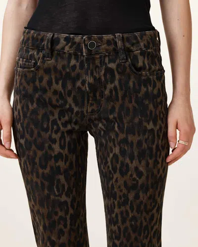 Allsaints Haldan Leopard Print Slim Bootcut Jeans In Black