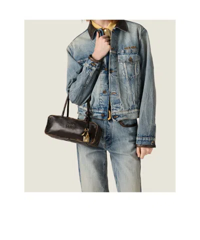 Miu Miu Small Nappa Leather Shoulder Bag In Brown