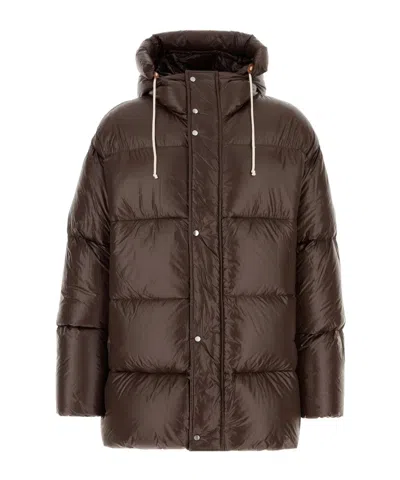 Jil Sander Chocolate Nylon Down Jacket In Brown