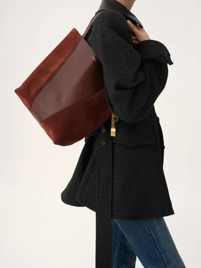 Chloé Borsa Shopping Chloè Spin Bordeaux In Pelle E Pelle Scamosciata  Donna In Brown