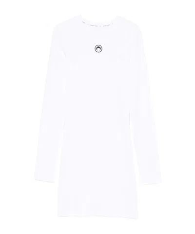Marine Serre Ribbed Jersey Mini Dress With Long Sleeves In White