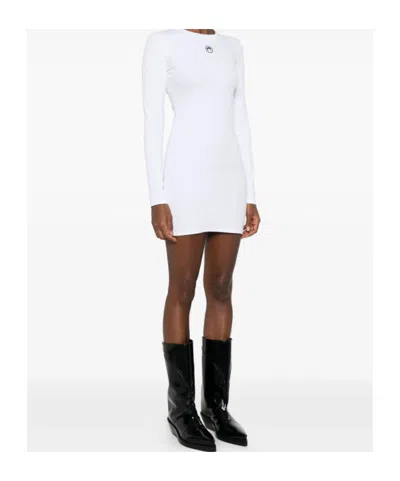 Marine Serre Ribbed Jersey Mini Dress With Long Sleeves In White