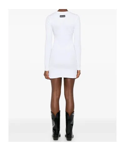 Marine Serre Ribbed Jersey Mini Dress With Long Sleeves In White