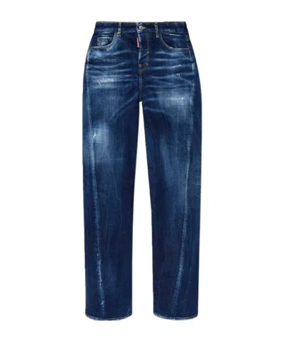 Dsquared2 D2 Twisted Distressed Jeans In Blue
