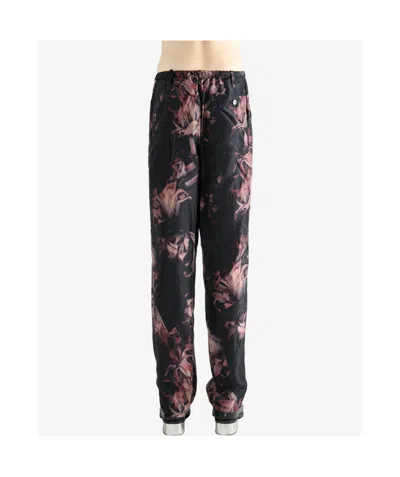 Dries Van Noten Floral Pattern Trousers Elastic Waistband In Black