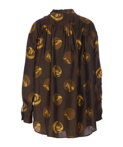 Uma Wang Long Sleeve Collared Printed Top In Black