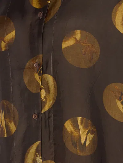 Uma Wang Long Sleeve Collared Printed Top In Black