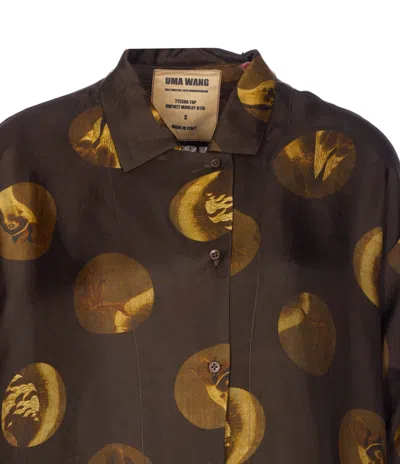 Uma Wang Long Sleeve Collared Printed Top In Black