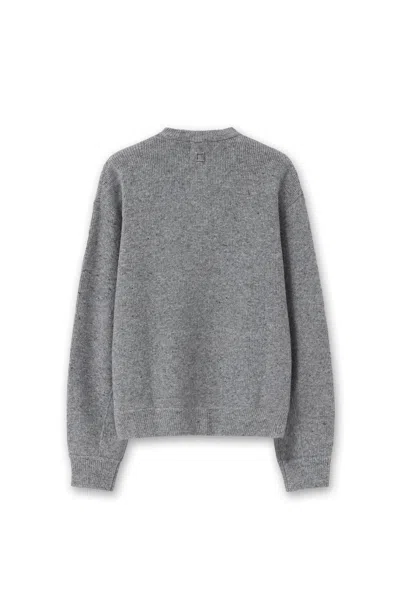 Wooyoungmi Grey Crewneck Cardigan With Logo Detail On The Rear In Wool Blend Man In Gray