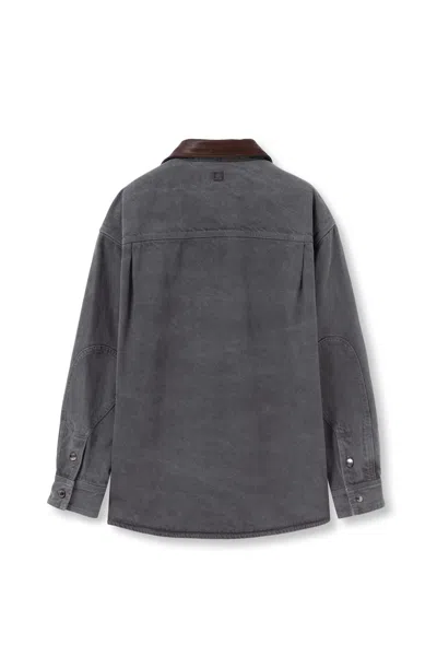 Wooyoungmi Grey Shirt With Patch Pockets On The Chest And Back Print In Denim Man In Animal Print