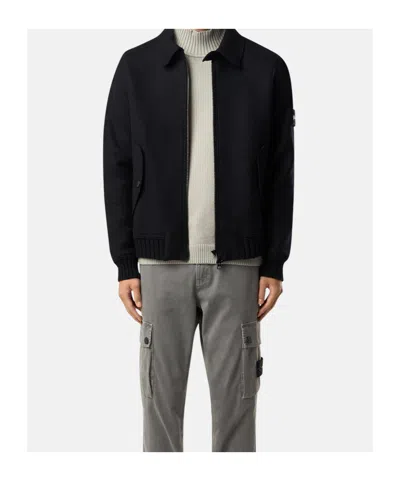 Stone Island Coach Jacket With Button-fastened Pockets And Two-way Zip In Black