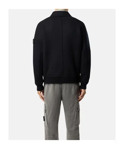 Stone Island Coach Jacket With Button-fastened Pockets And Two-way Zip In Black