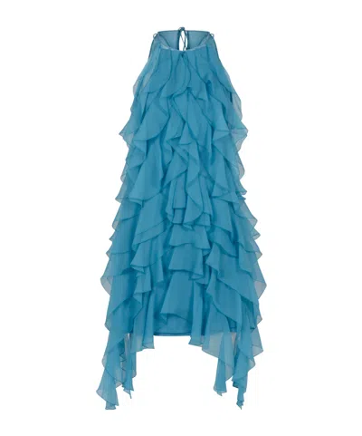Alberta Ferretti Ruffled Mini Dress In Blue
