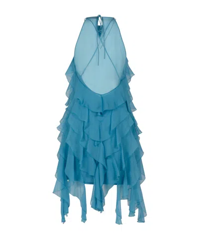 Alberta Ferretti Ruffled Mini Dress In Blue