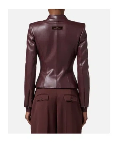 Elisabetta Franchi Brown Faux Leather Jacket With Gold Hooks And Shoulder Details In Burgundy