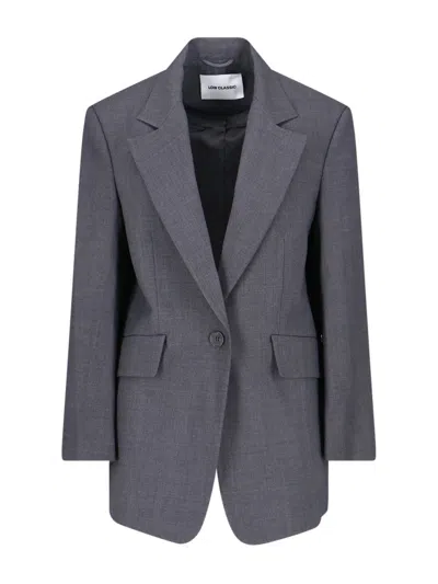 Low Classic Tailored Blazer With Notch Lapel And Pockets In Gray