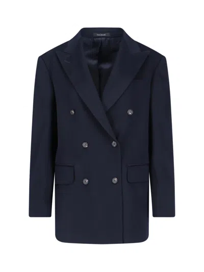 Tagliatore Tailored Black Jacket With Classic Collar And Minimalistic Design In Blue