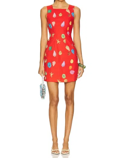 Never Fully Dressed Seashell-print Bow-back Mini Dress In Red