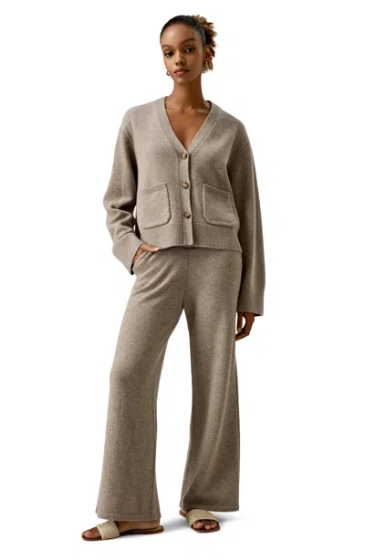 Lilysilk Cropped Wool-cashmere Blend Cardigan Sweater For Women In Brown