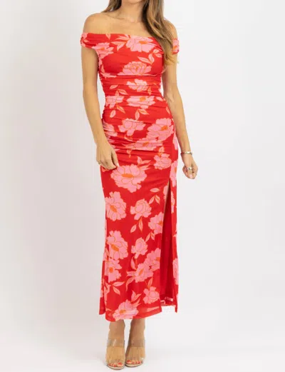 One & Only Jadis Off The Shoulder Floral Maxi Dress In Red In Red