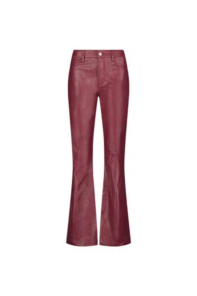 The Noli Shop Aria Coated Flare Jean In Burgundy
