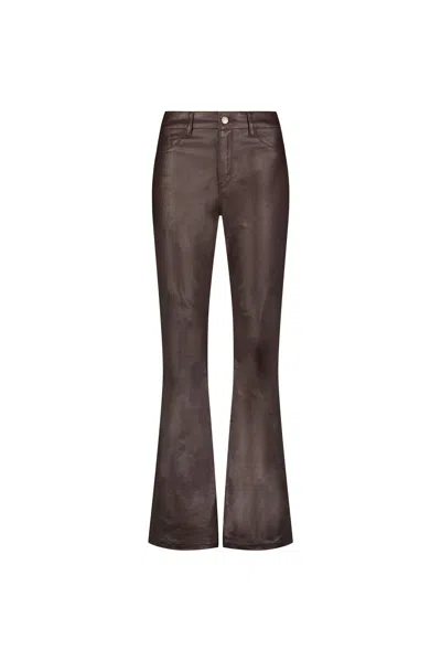 The Noli Shop Aria Coated Flare Jean In Brown