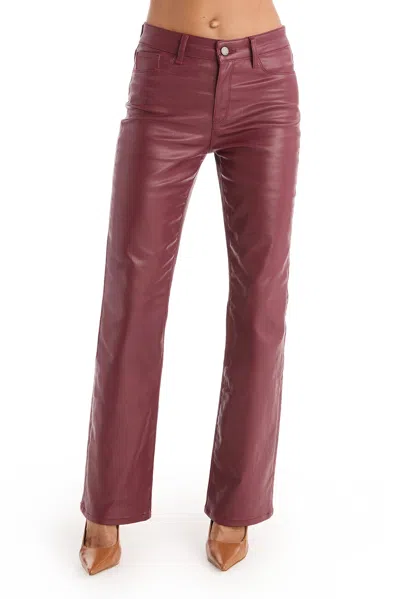 The Noli Shop Aria Coated Flare Jean In Burgundy