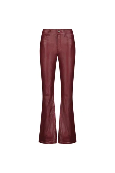 The Noli Shop Aria Coated Flare Jean In Burgundy