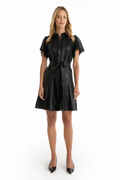 The Noli Shop Devin Leather Ruffle Dress In Black