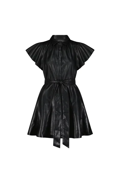 The Noli Shop Devin Leather Ruffle Dress In Black