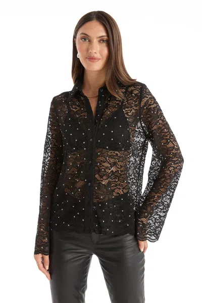 The Noli Shop Jena Lace Button Up Shirt In Black