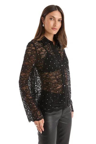 The Noli Shop Jena Lace Button Up Shirt In Black