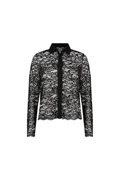 The Noli Shop Jena Lace Button Up Shirt In Black