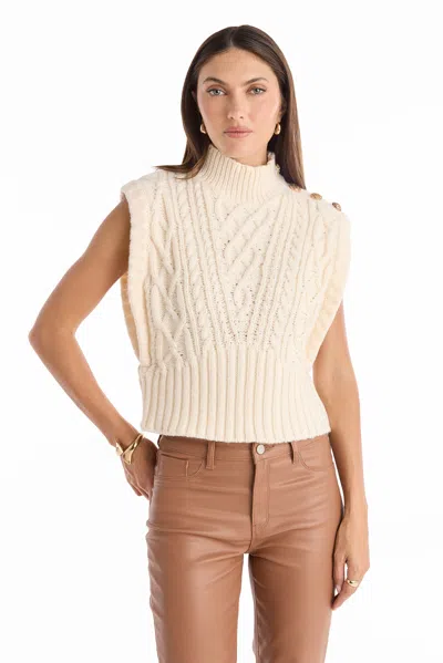 The Noli Shop Raina Cable Knit Button Sweater In Neutral