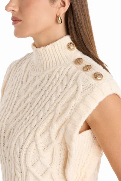The Noli Shop Raina Cable Knit Button Sweater In Neutral