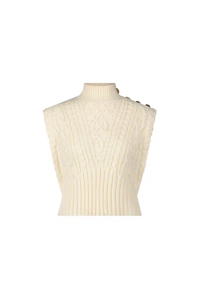 The Noli Shop Raina Cable Knit Button Sweater In Neutral