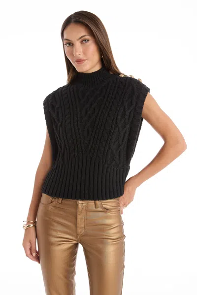 The Noli Shop Raina Cable Knit Button Sweater In Black
