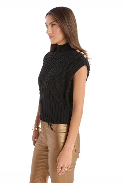 The Noli Shop Raina Cable Knit Button Sweater In Black