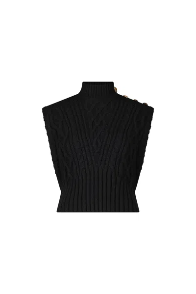 The Noli Shop Raina Cable Knit Button Sweater In Black