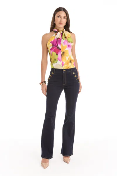 The Noli Shop Rina Tie Neck Blouse In Animal Print