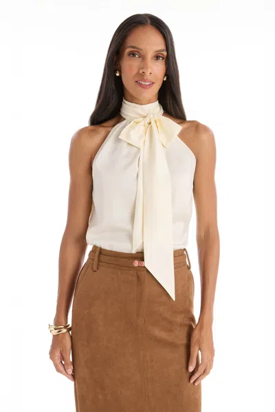 The Noli Shop Rina Tie Neck Blouse In Brown