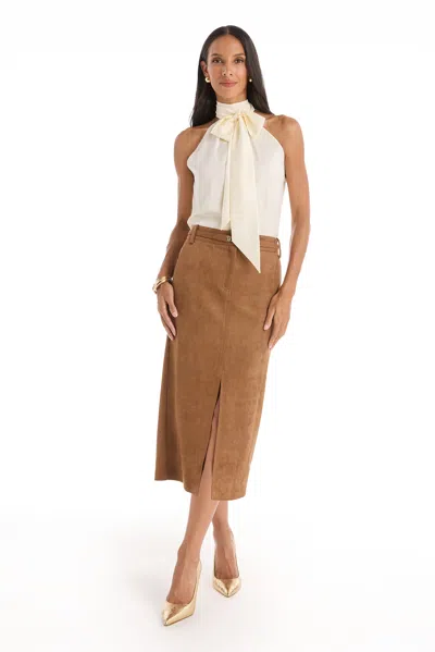 The Noli Shop Rina Tie Neck Blouse In Brown
