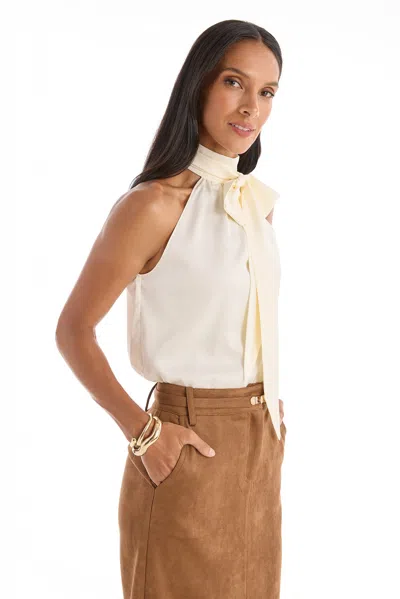 The Noli Shop Rina Tie Neck Blouse In Brown