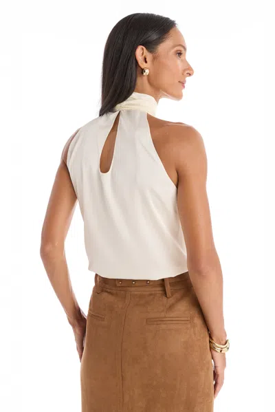 The Noli Shop Rina Tie Neck Blouse In Brown