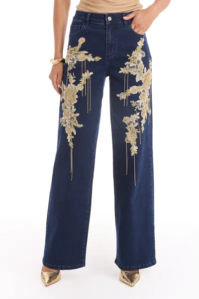 The Noli Shop Rocco Gold Embellished Jean In Blue
