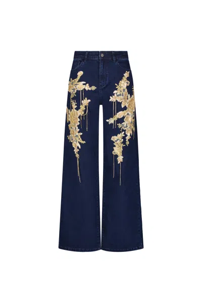 The Noli Shop Rocco Gold Embellished Jean In Blue